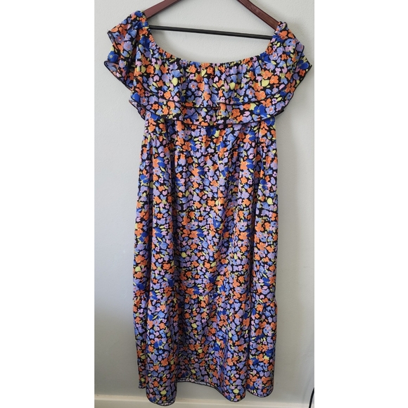 Off the shoulder colorful floral ruffle maternity maxi dress plus size XXL - Picture 1 of 13